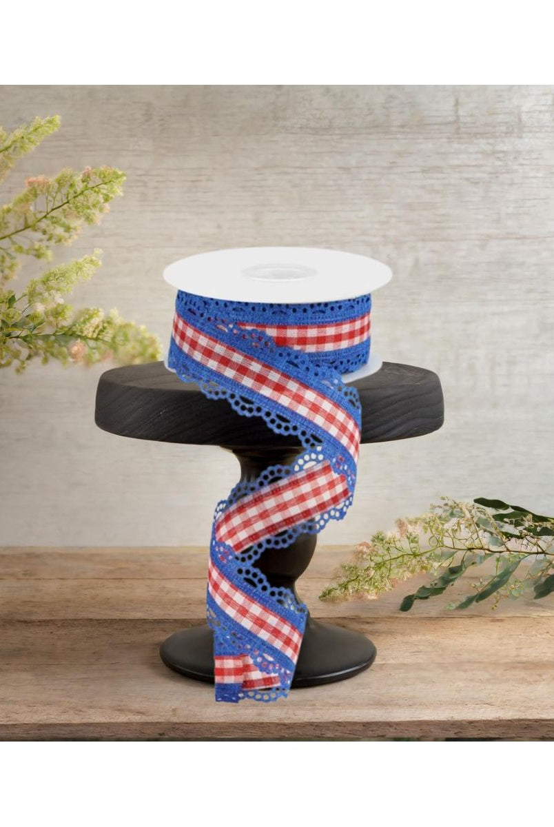 Shop For 1.5" Scalloped Edge Gingham Ribbon: Red, White & Blue (10 Yard)