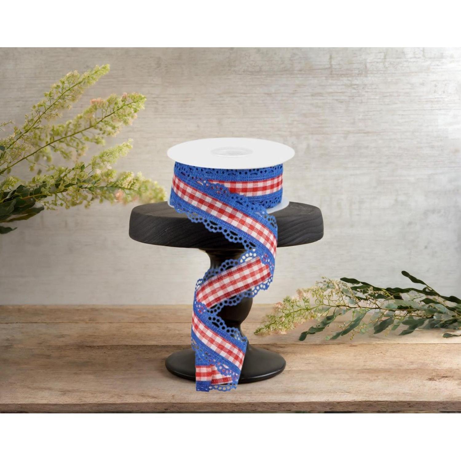 Shop For 1.5" Scalloped Edge Gingham Ribbon: Red, White & Blue (10 Yard)