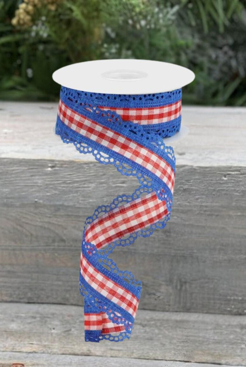 Shop For 1.5" Scalloped Edge Gingham Ribbon: Red, White & Blue (10 Yard)
