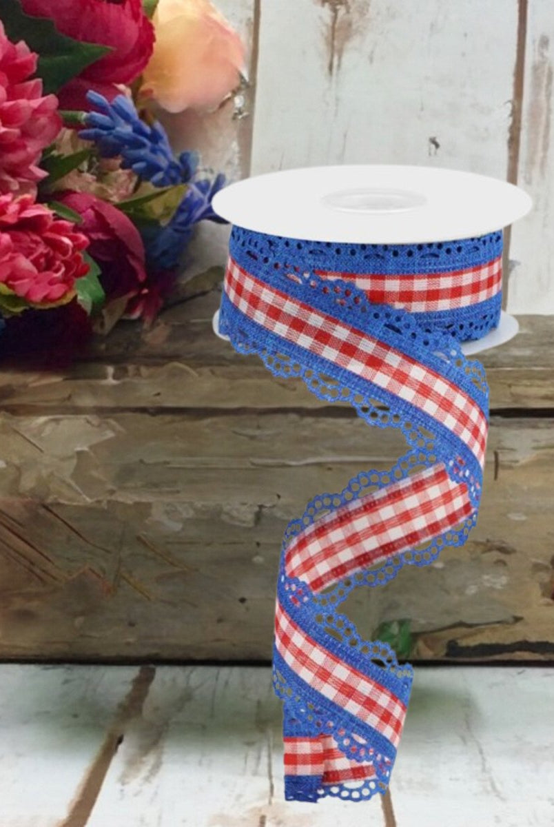 Shop For 1.5" Scalloped Edge Gingham Ribbon: Red, White & Blue (10 Yard)