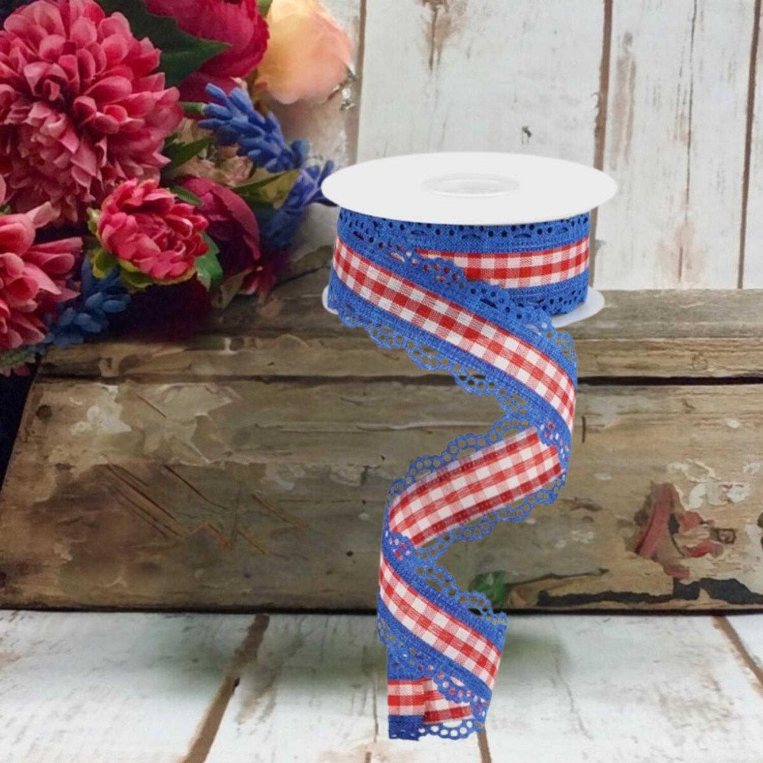 Shop For 1.5" Scalloped Edge Gingham Ribbon: Red, White & Blue (10 Yard)