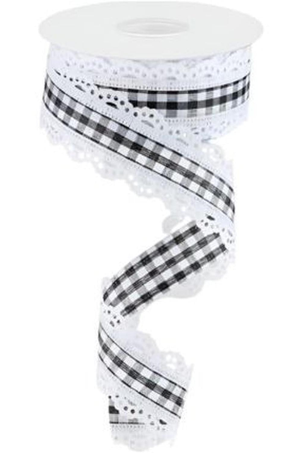 1.5" Scalloped Edge Gingham Ribbon: White (10 Yard)