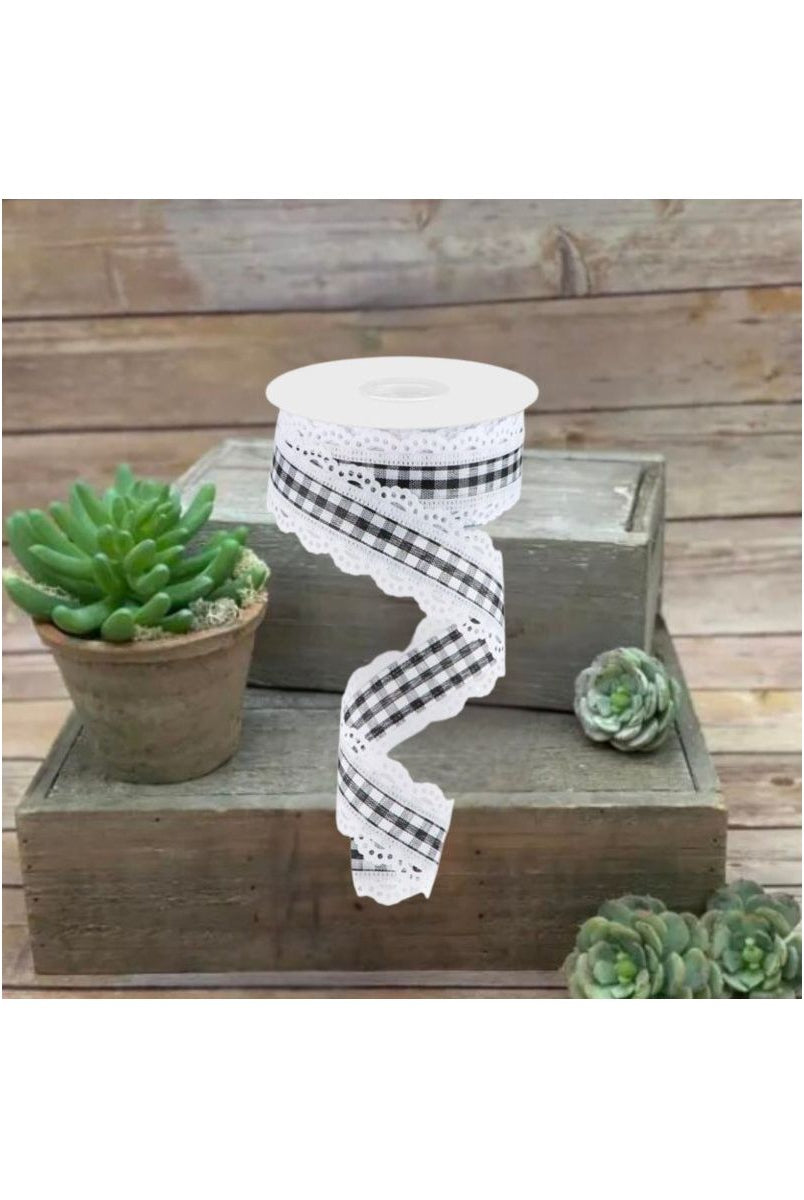 Shop For 1.5" Scalloped Edge Gingham Ribbon: White (10 Yard)