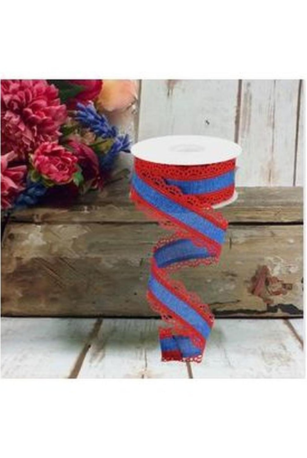 1.5" Scalloped Edge Ribbon: Red and Royal Blue (10 Yard)