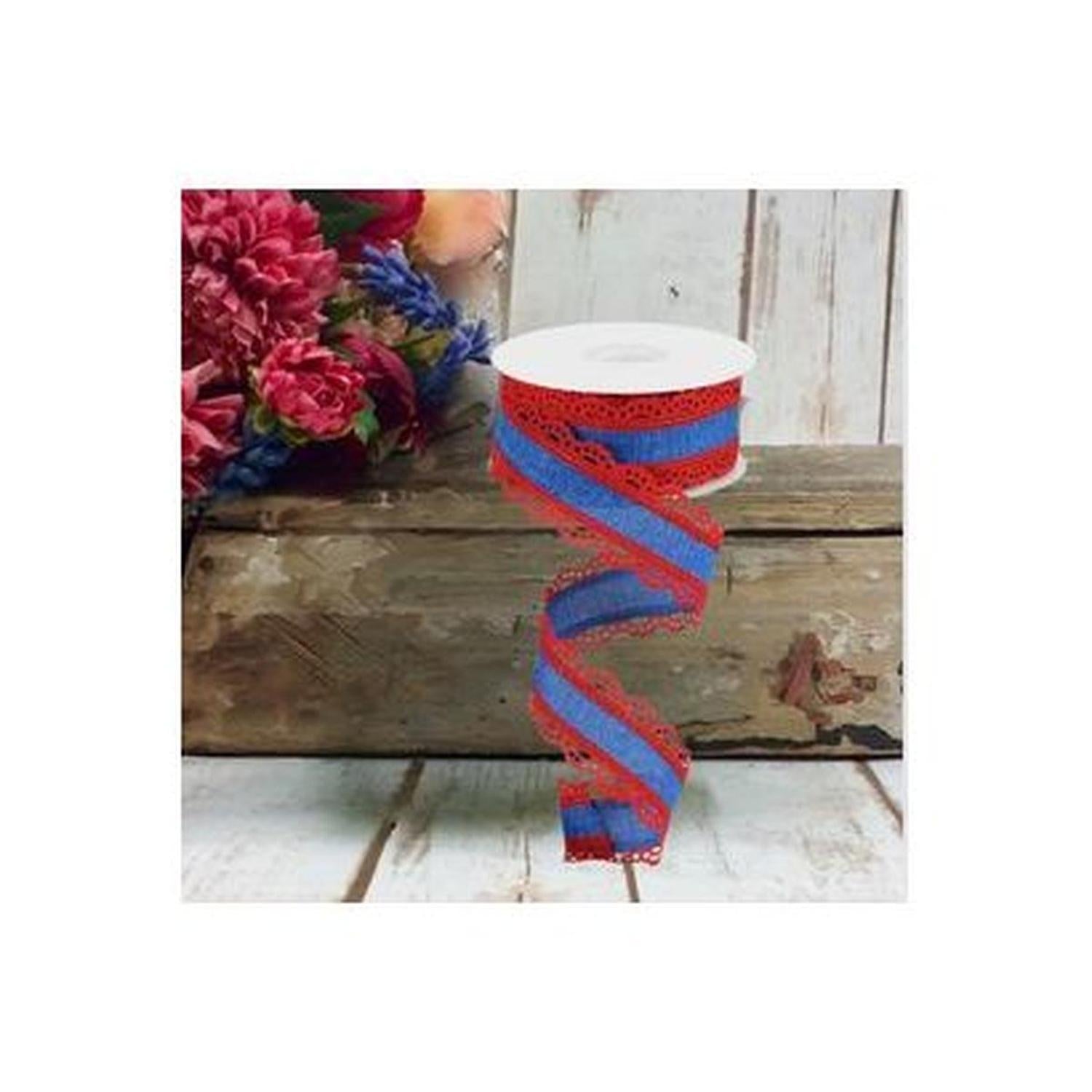 1.5" Scalloped Edge Ribbon: Red and Royal Blue (10 Yard)