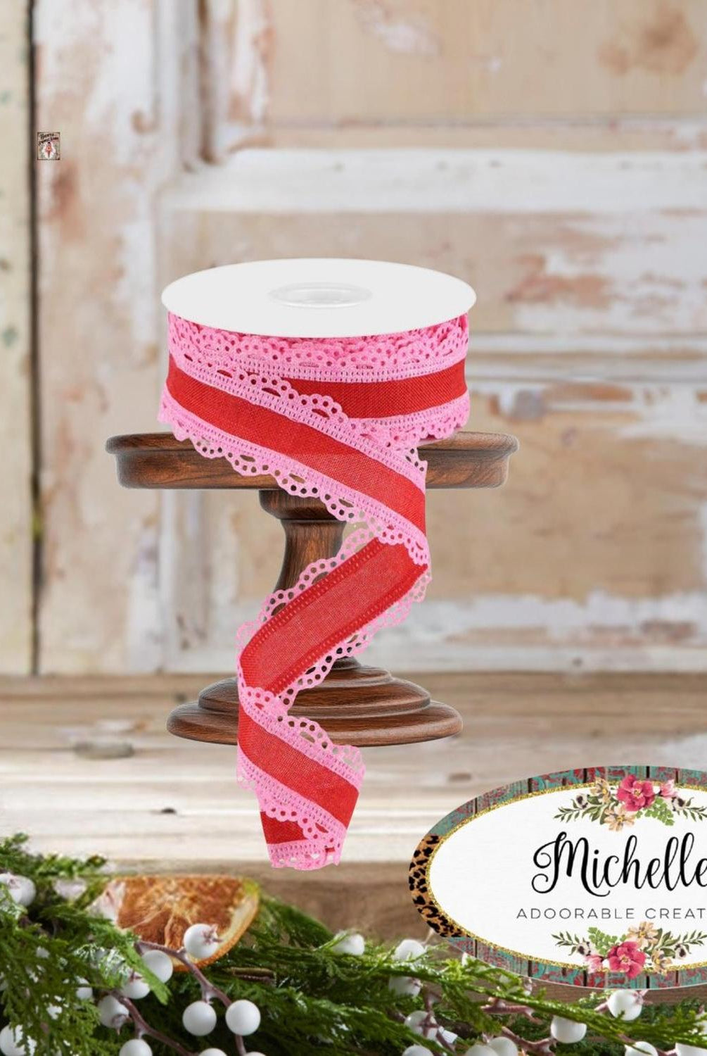 1.5" Scalloped Edge Ribbon: Red/Pink (10 Yard)