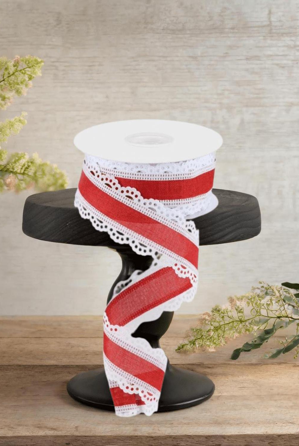 1.5" Scalloped Edge Ribbon: Red/White (10 Yard)