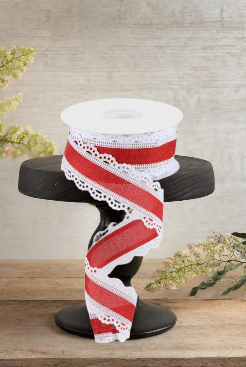 Shop For 1.5" Scalloped Edge Ribbon: Red/White (10 Yard)