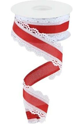 Shop For 1.5" Scalloped Edge Ribbon: Red/White (10 Yard) at Michelle's aDOORable Creations