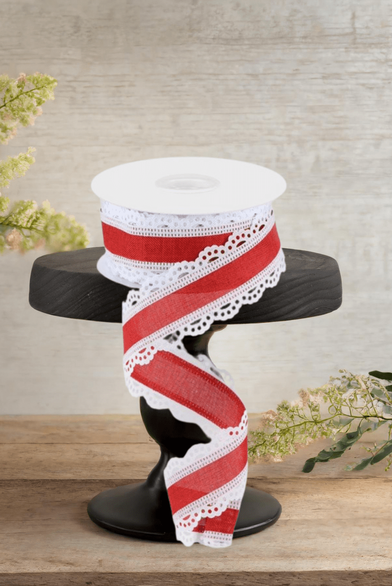 Shop For 1.5" Scalloped Edge Ribbon: Red/White (10 Yard)