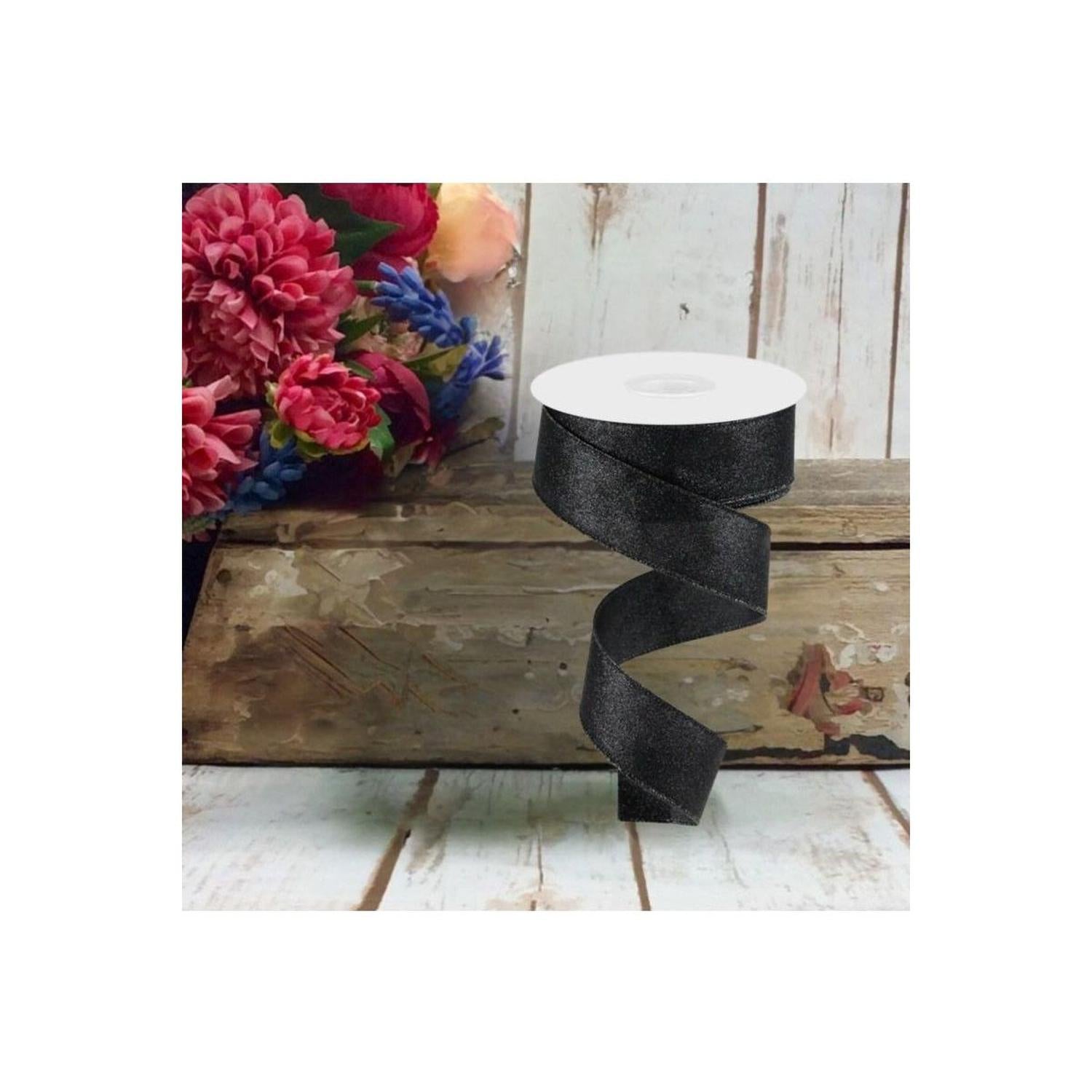 1.5" Shimmer Glitter Ribbon: Black (10 Yards)