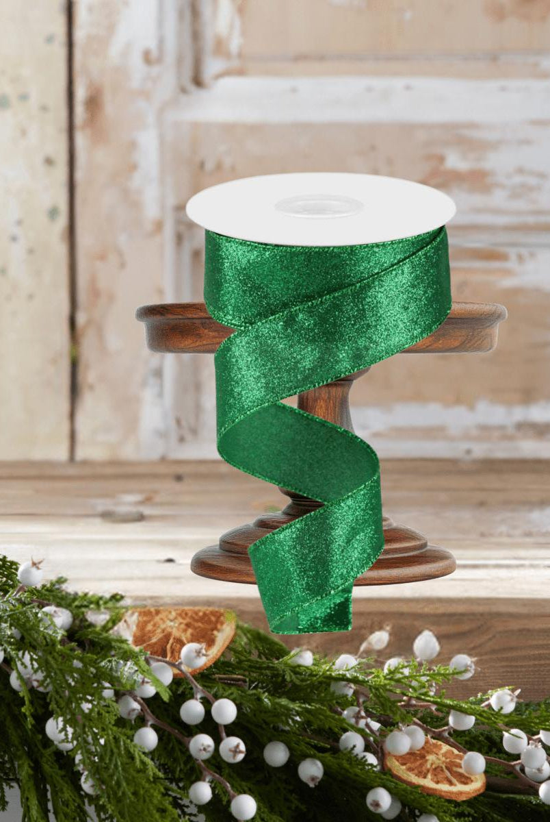 Shop For 1.5" Shimmer Glitter Ribbon: Emerald Green (10 Yards)