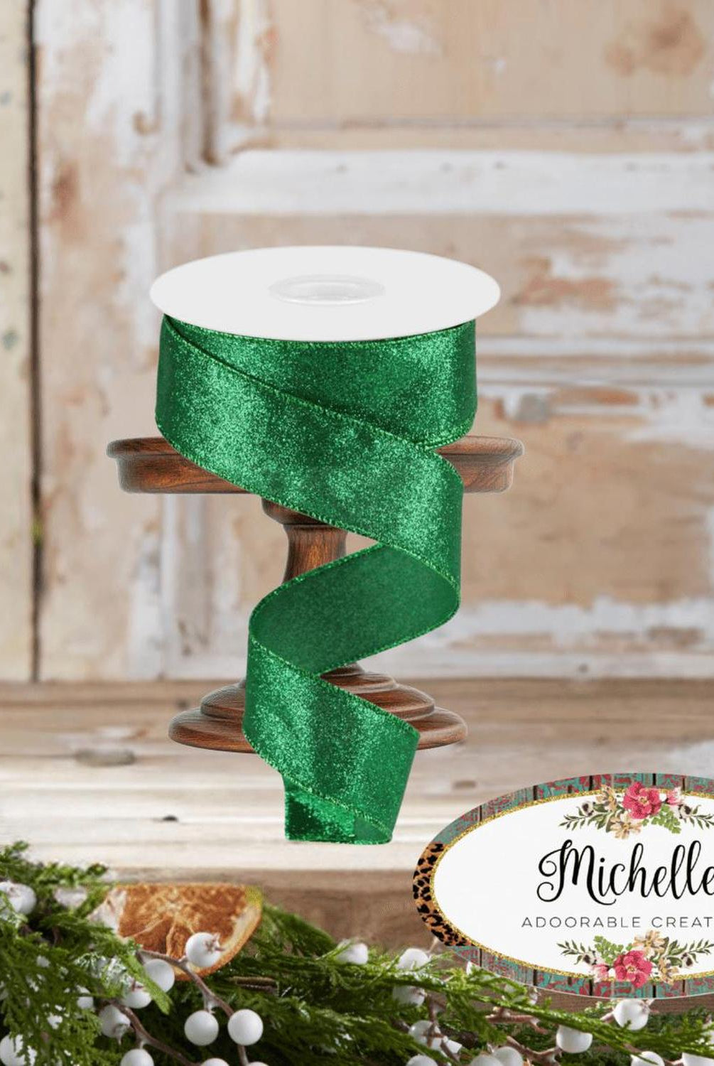 Shop For 1.5" Shimmer Glitter Ribbon: Emerald Green (10 Yards)