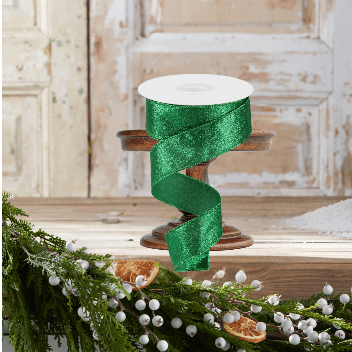 Shop For 1.5" Shimmer Glitter Ribbon: Emerald Green (10 Yards)