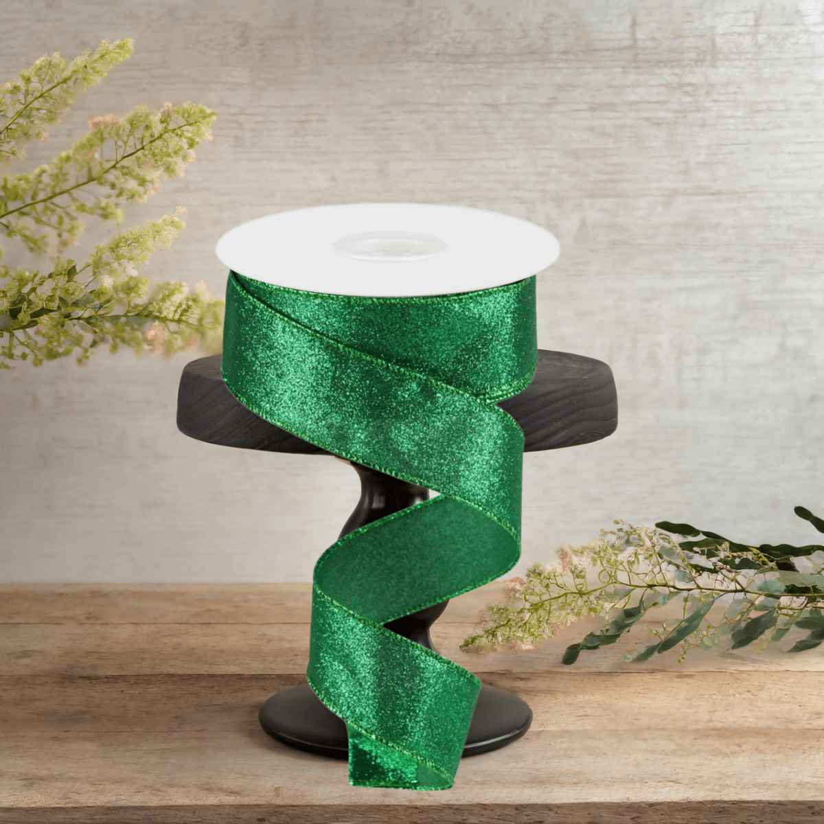 Shop For 1.5" Shimmer Glitter Ribbon: Emerald Green (10 Yards)