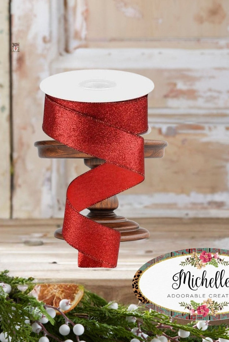 Shop For 1.5" Shimmer Glitter Ribbon: Red (10 Yards)