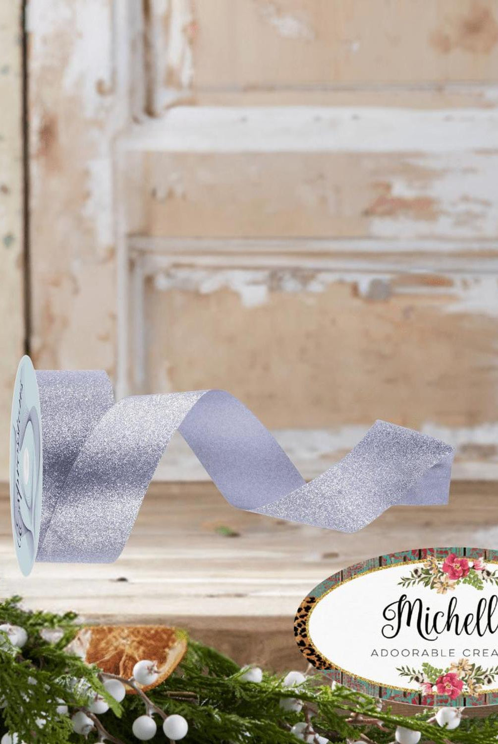 1.5" Shimmer Glitter Satin Ribbon: Silver (25 Yards)