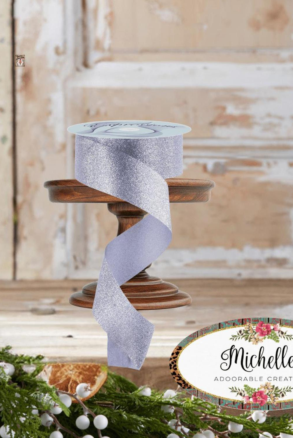 1.5" Shimmer Glitter Satin Ribbon: Silver (25 Yards)
