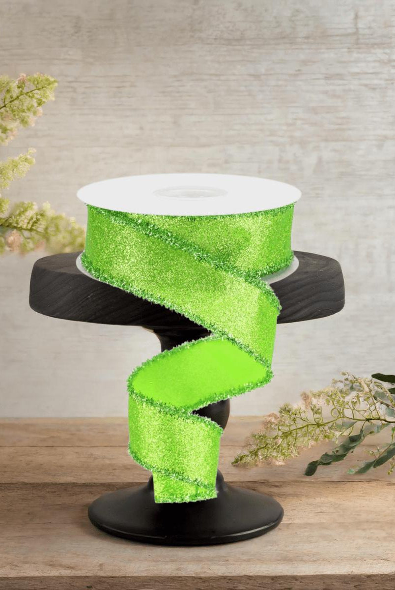 Shop For 1.5" Shimmer Glitter Tinsel Ribbon: Lime Green (10 Yards)