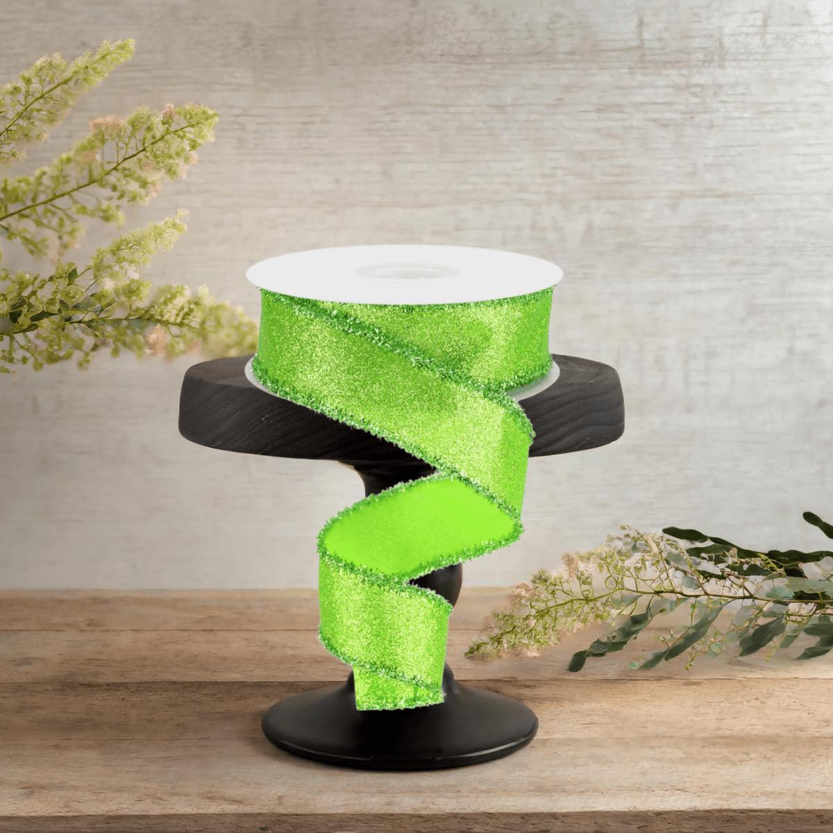Shop For 1.5" Shimmer Glitter Tinsel Ribbon: Lime Green (10 Yards)