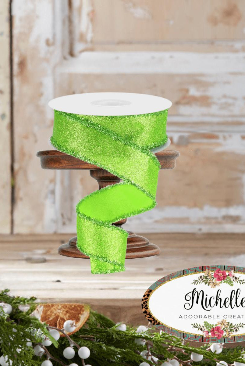 Shop For 1.5" Shimmer Glitter Tinsel Ribbon: Lime Green (10 Yards)