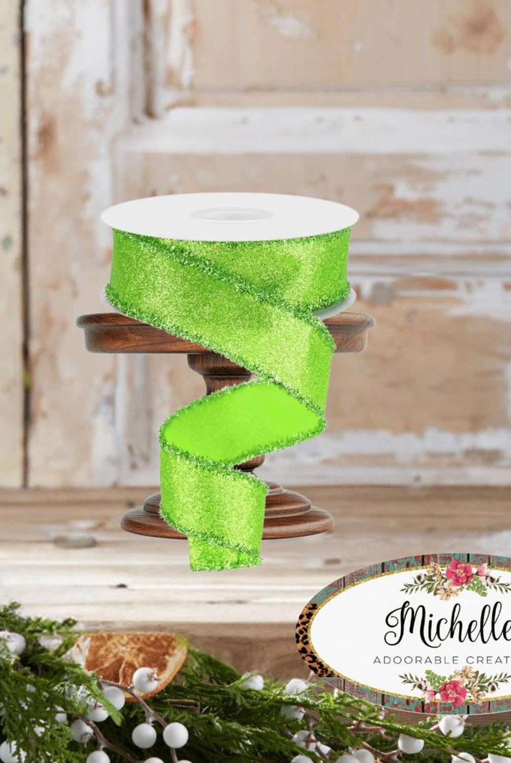 Shop For 1.5" Shimmer Glitter Tinsel Ribbon: Lime Green (10 Yards)