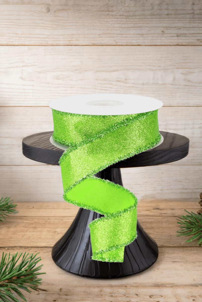 Shop For 1.5" Shimmer Glitter Tinsel Ribbon: Lime Green (10 Yards)