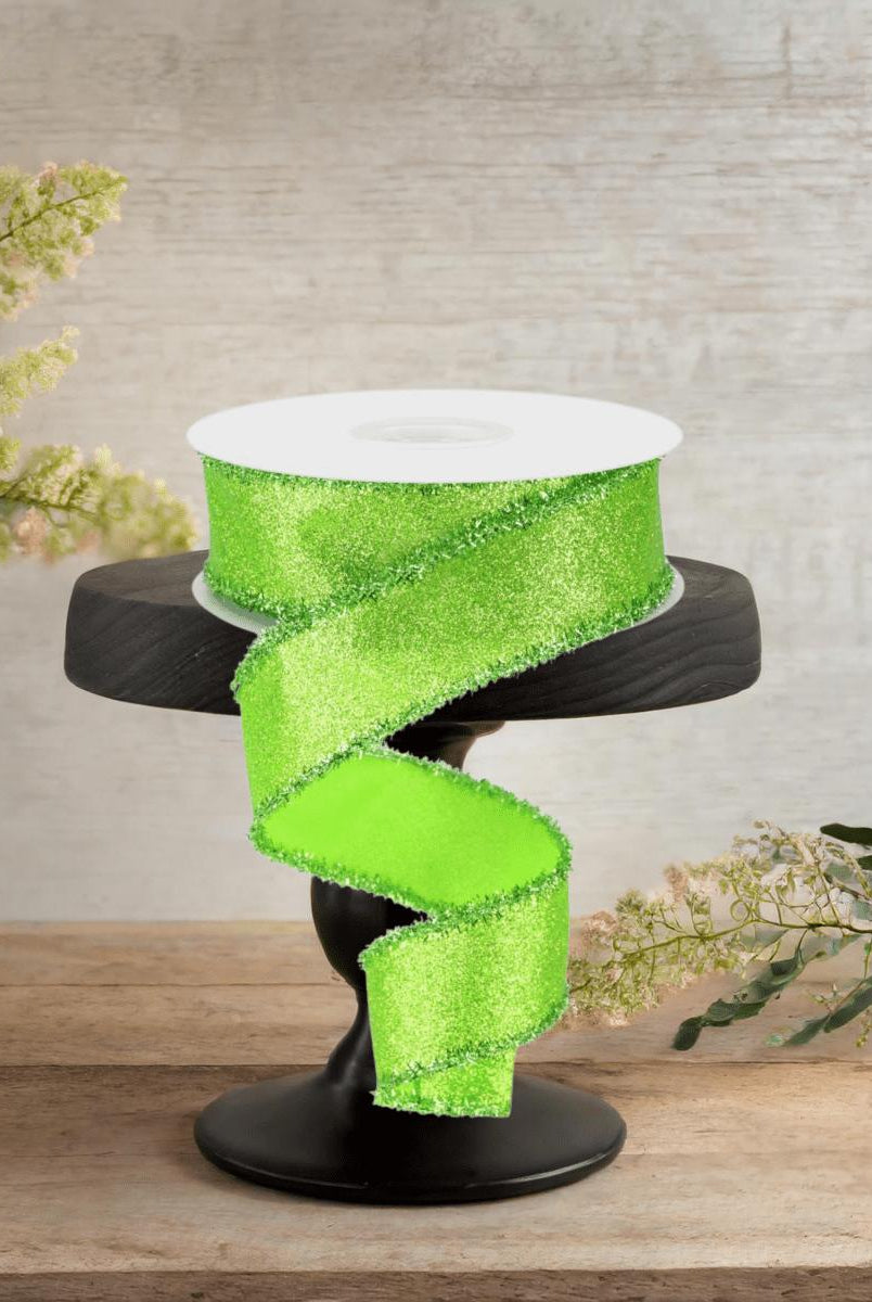 Shop For 1.5" Shimmer Glitter Tinsel Ribbon: Lime Green (10 Yards)