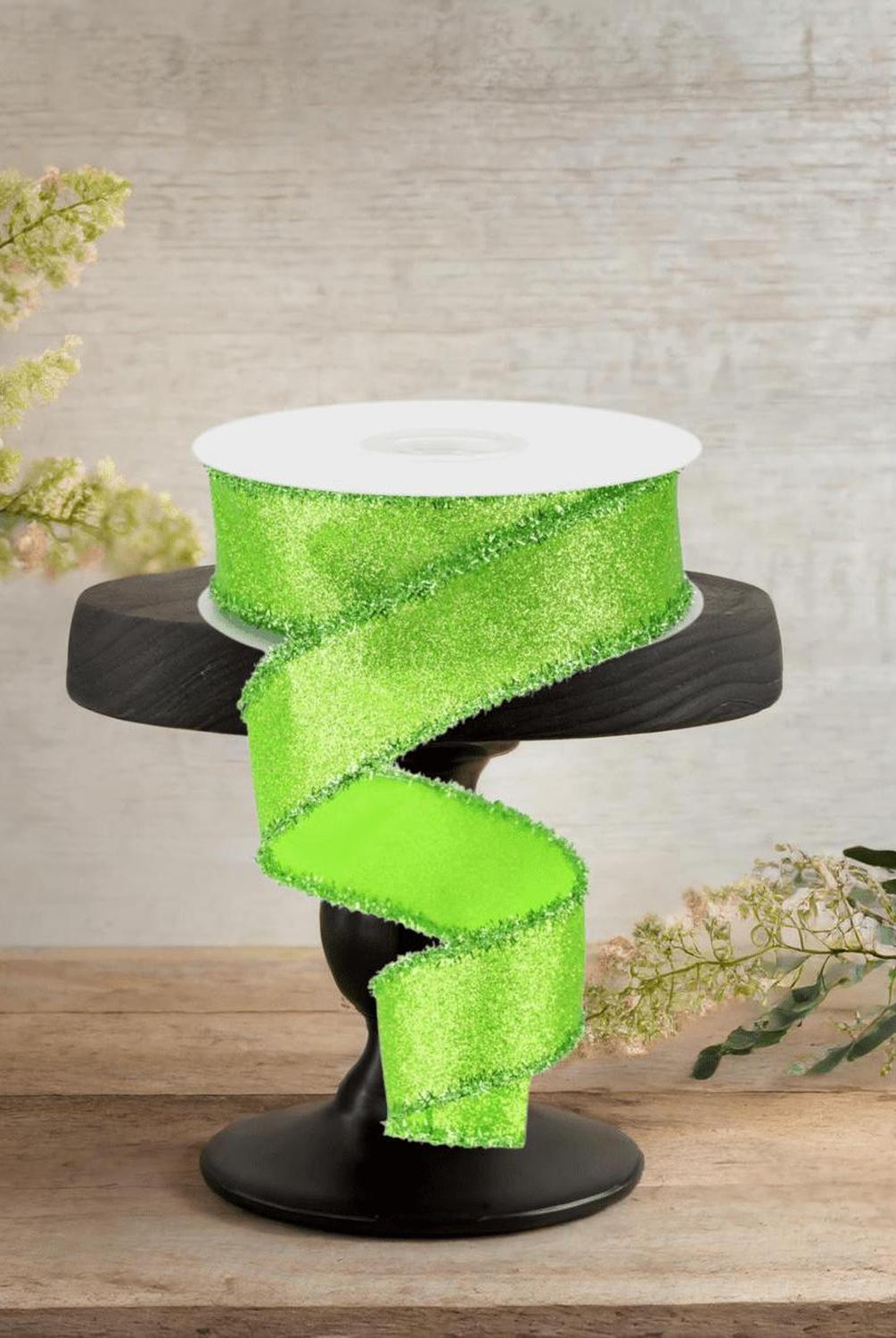 Shop For 1.5" Shimmer Glitter Tinsel Ribbon: Lime Green (10 Yards)