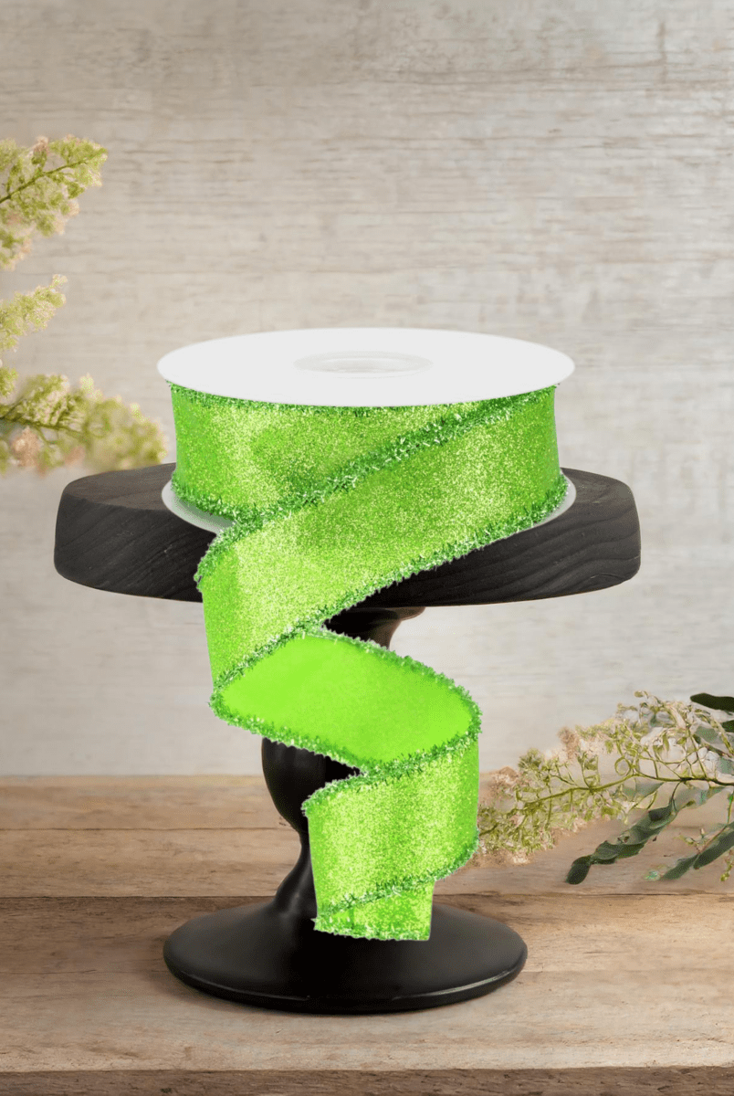 Shop For 1.5" Shimmer Glitter Tinsel Ribbon: Lime Green (10 Yards)