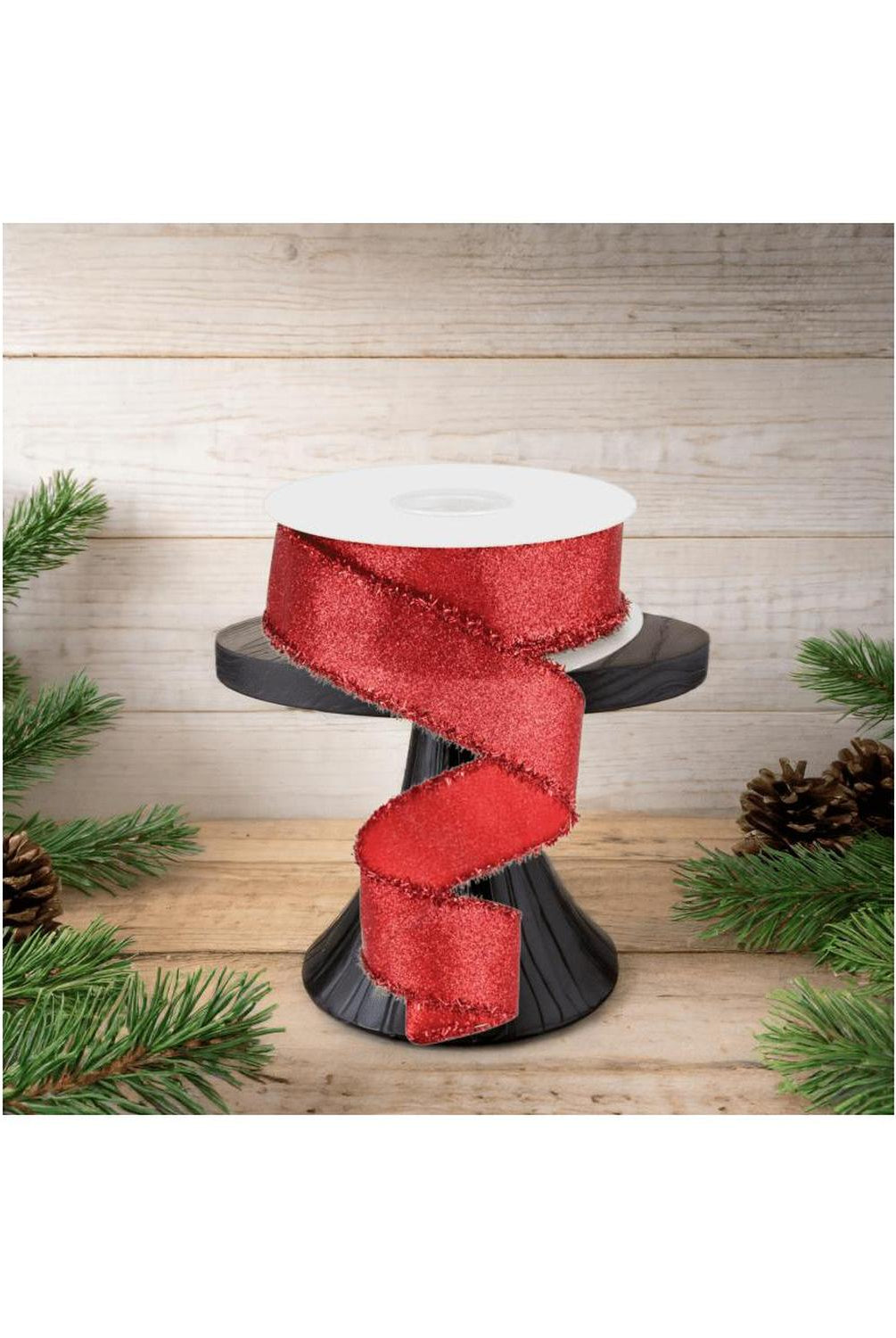 1.5" Shimmer Glitter Tinsel Ribbon: Red (10 Yards)