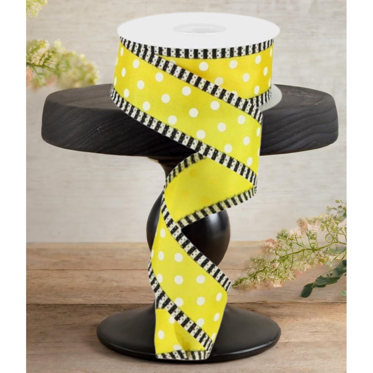 Shop For 1.5" Small Polka Dot Stripe Ribbon: Yellow/White (10 Yards)