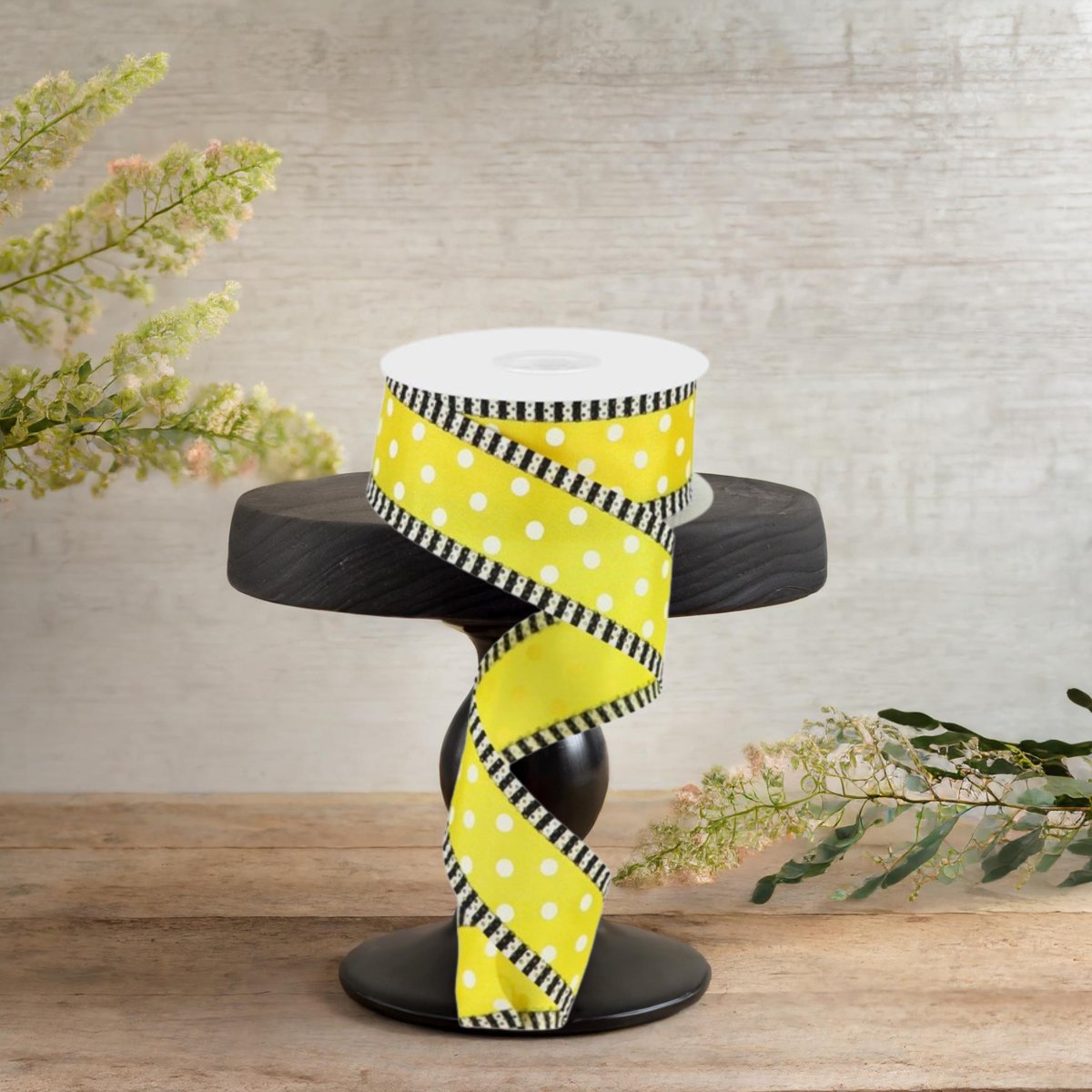 Shop For 1.5" Small Polka Dot Stripe Ribbon: Yellow/White (10 Yards)