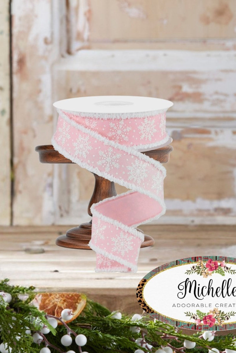 Shop For 1.5" Snowflake Drift Edge Ribbon: Pale Pink (10 Yards)