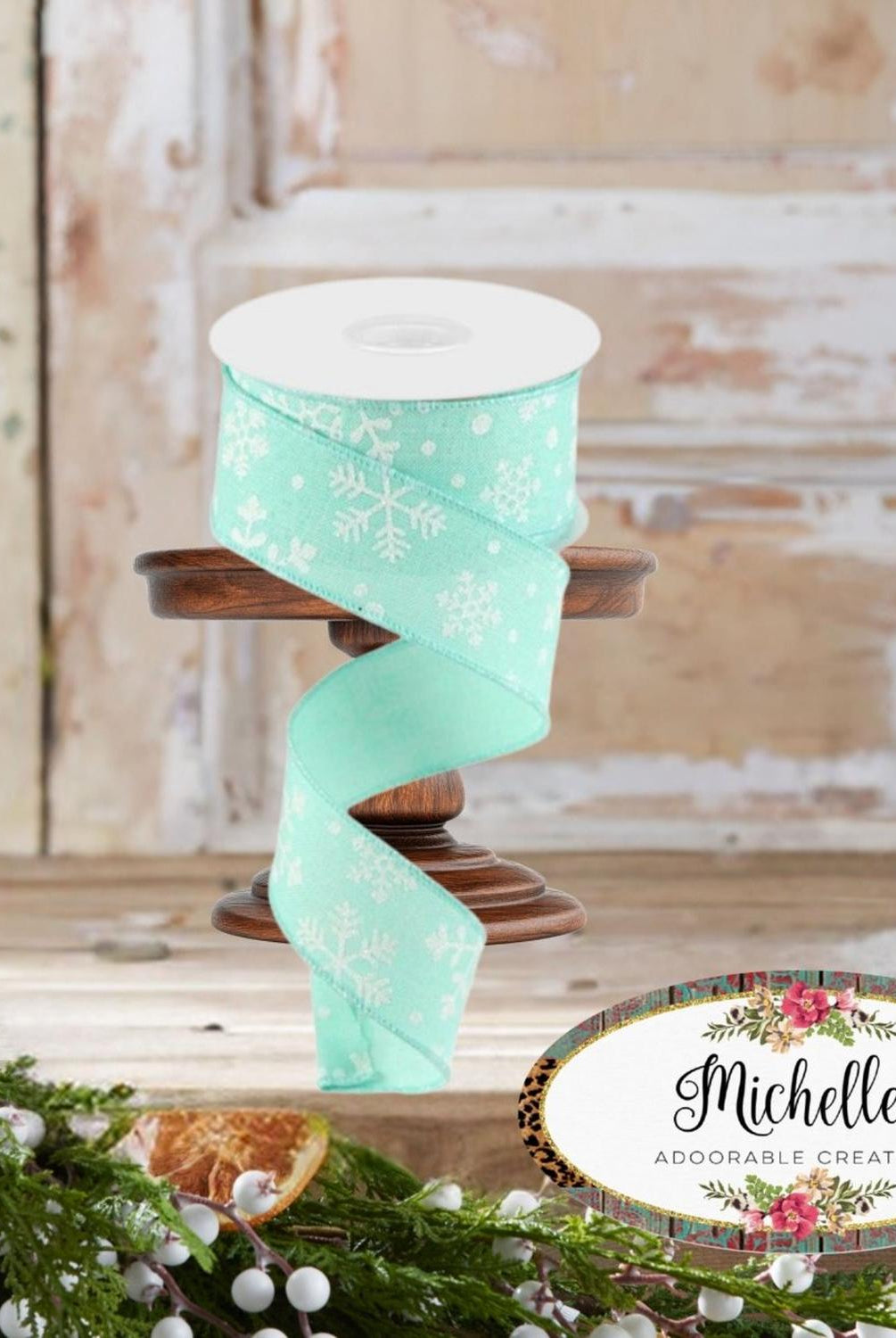 1.5" Snowflake Ribbon: Mint Green (10 Yards)