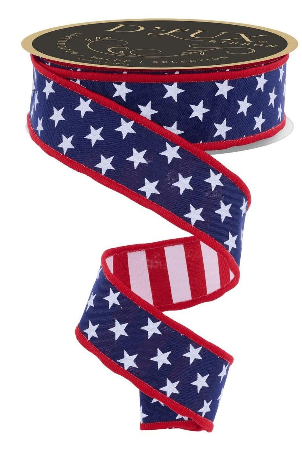 1.5 Stars and Stripes Fused Back Ribbon: Navy Blue (10 Yards)