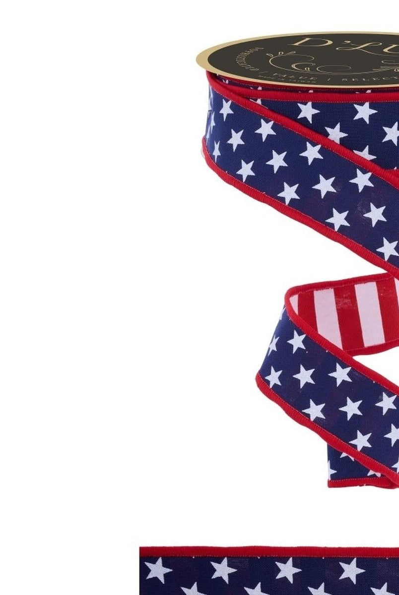 Shop For 1.5 Stars and Stripes Fused Back Ribbon: Navy Blue (10 Yards)