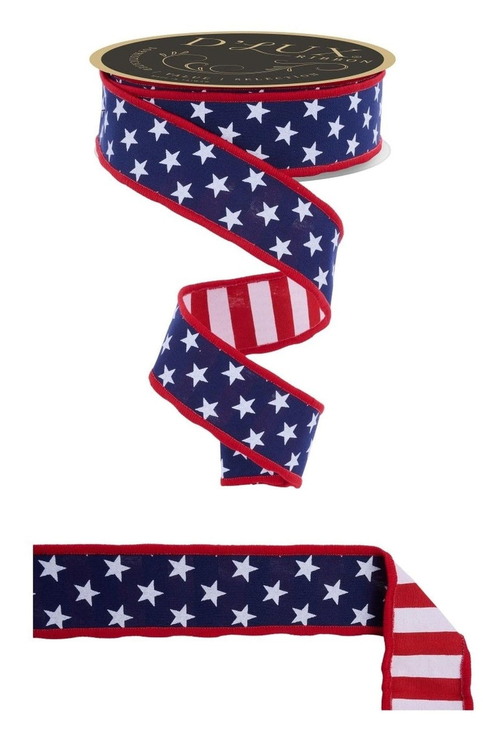 1.5 Stars and Stripes Fused Back Ribbon: Navy Blue (10 Yards)