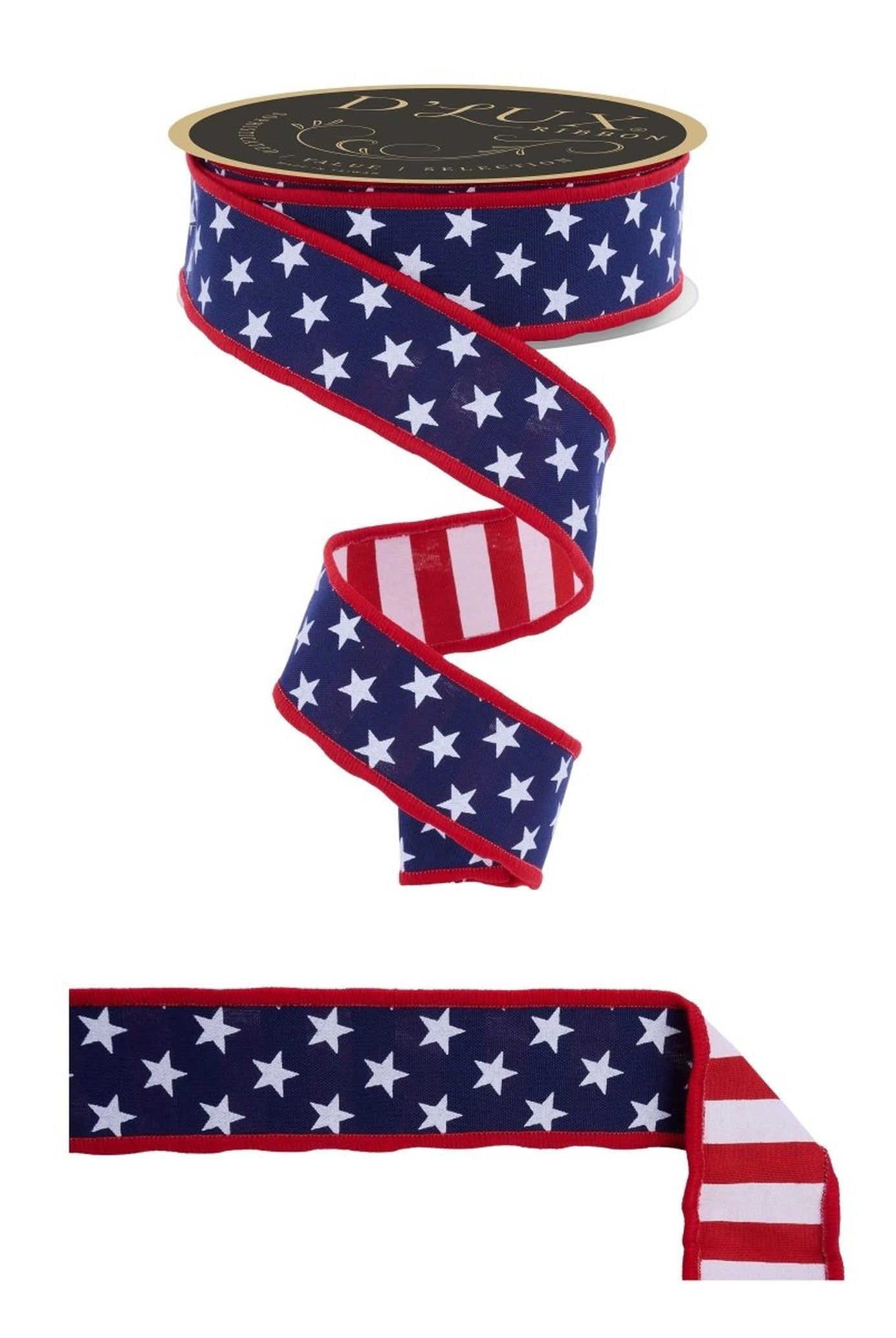 1.5 Stars and Stripes Fused Back Ribbon: Navy Blue (10 Yards)