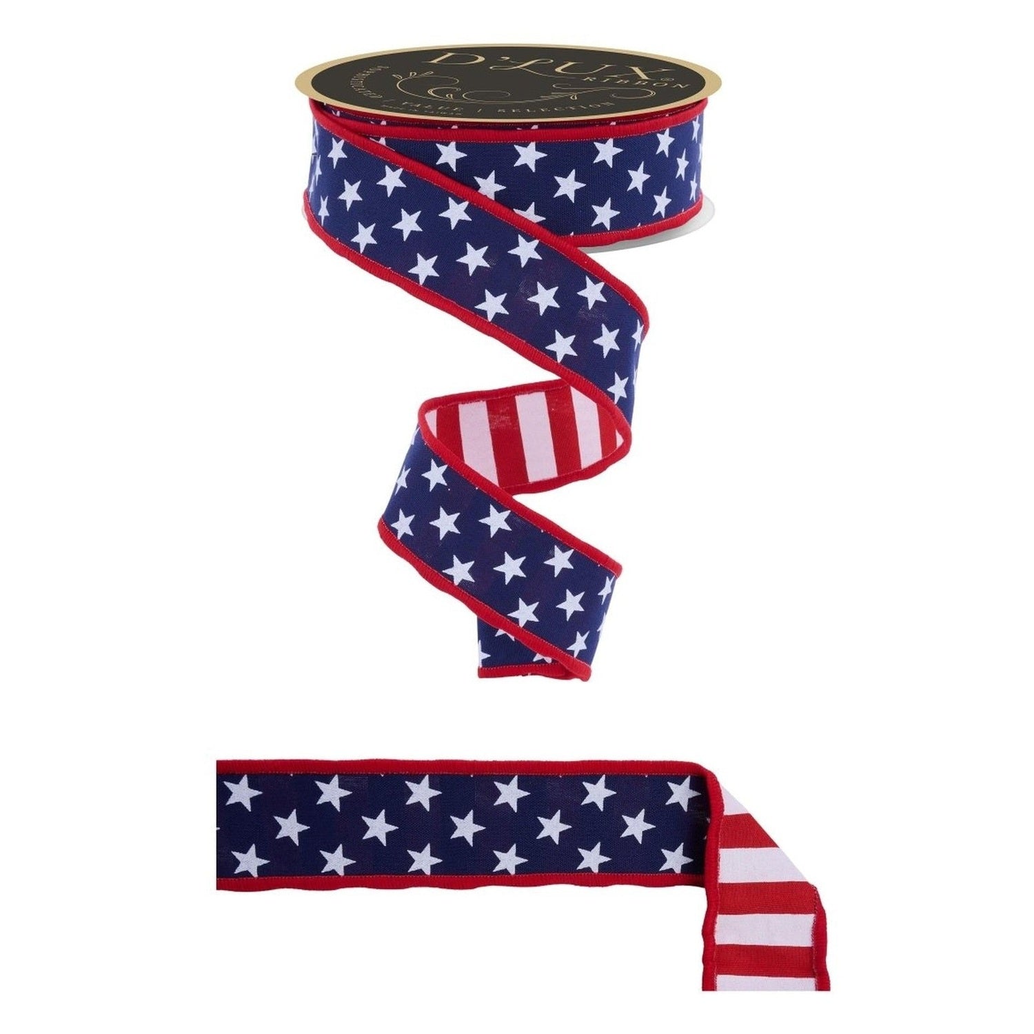 1.5 Stars and Stripes Fused Back Ribbon: Navy Blue (10 Yards)