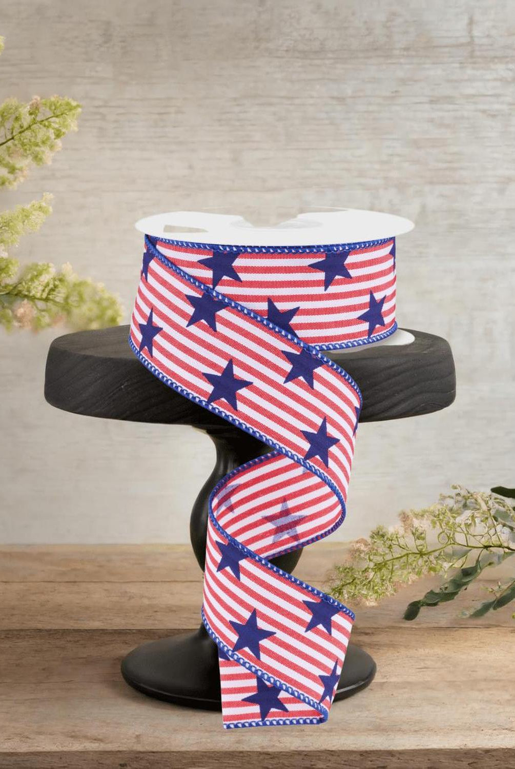 Shop For 1.5" Stars On Woven Stripe: Navy Blue (10 Yards)