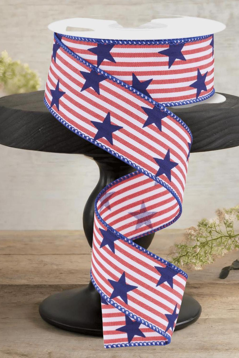 Shop For 1.5" Stars On Woven Stripe: Navy Blue (10 Yards)