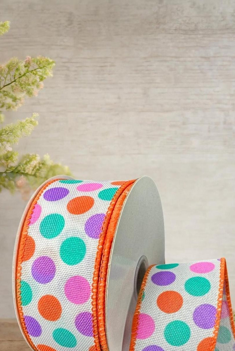 Shop For 1.5" Stiff Linen Polka Dot Ribbon: Multi (10 Yards)
