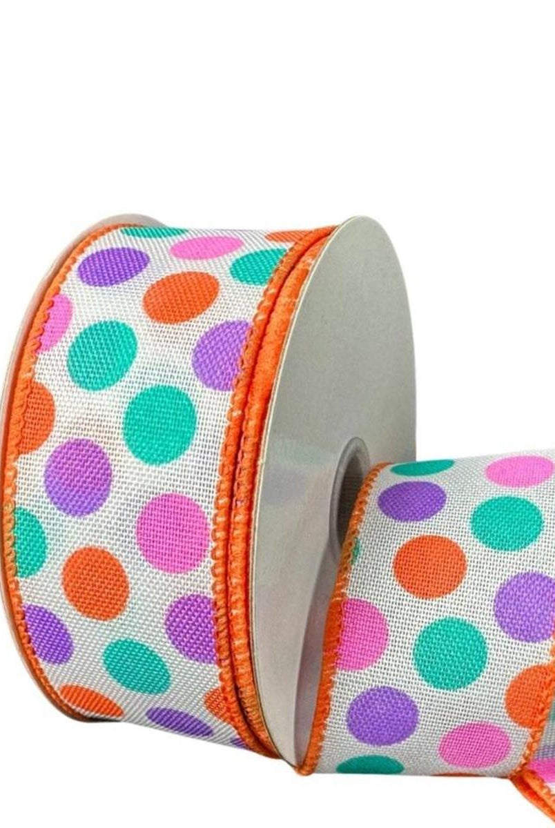 Shop For 1.5" Stiff Linen Polka Dot Ribbon: Multi (10 Yards)