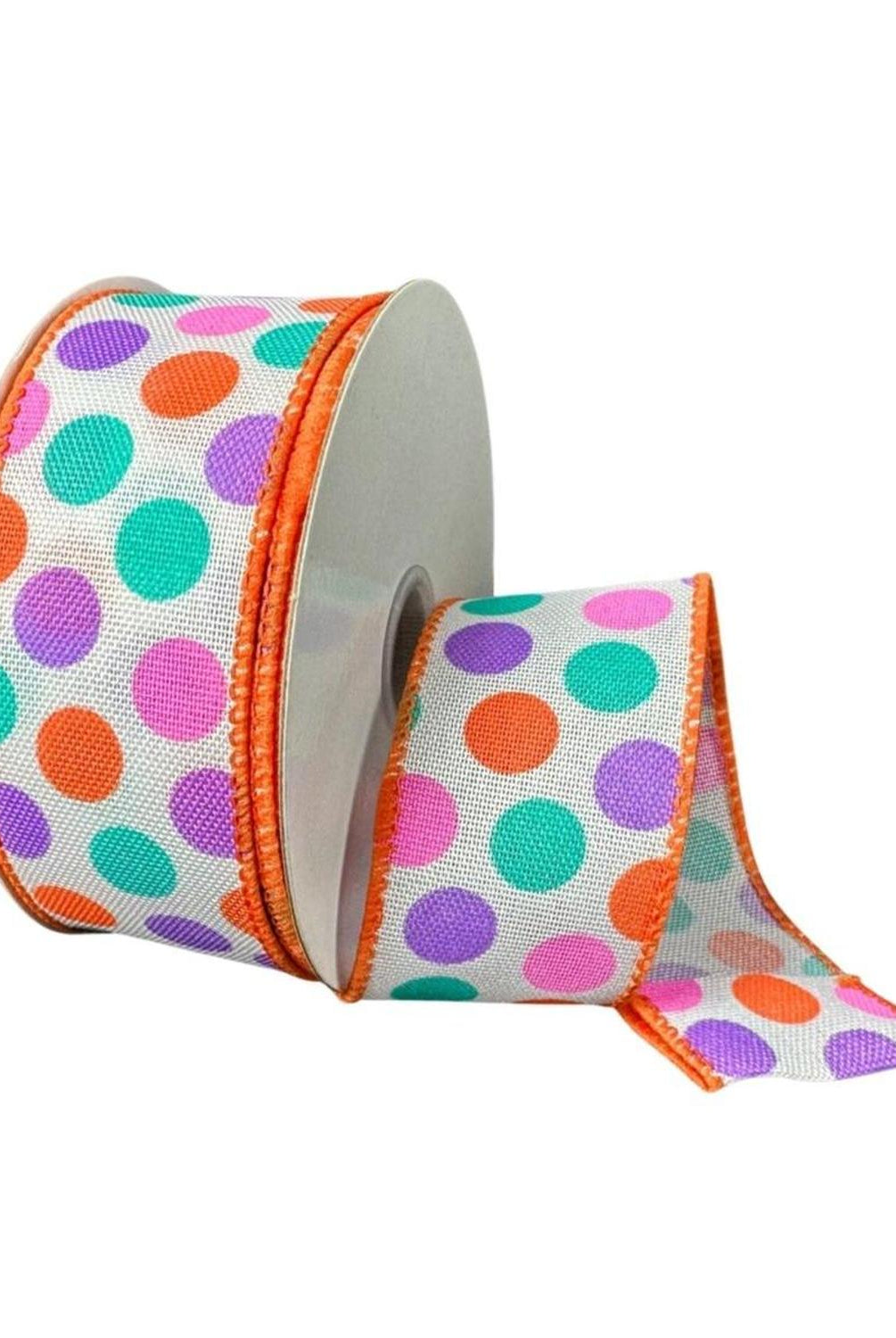 1.5" Stiff Linen Polka Dot Ribbon: Multi (10 Yards)
