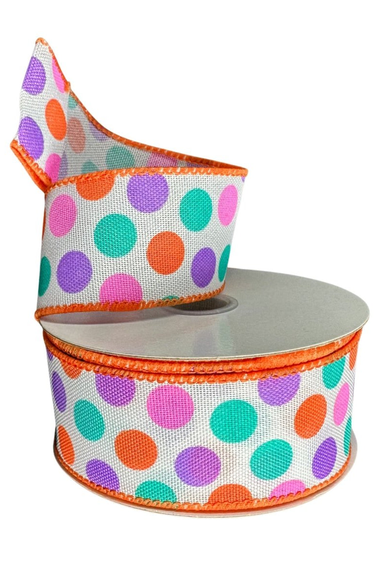 Shop For 1.5" Stiff Linen Polka Dot Ribbon: Multi (10 Yards)