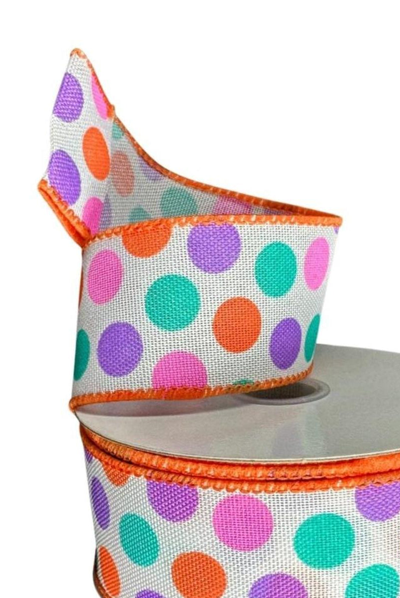 Shop For 1.5" Stiff Linen Polka Dot Ribbon: Multi (10 Yards)