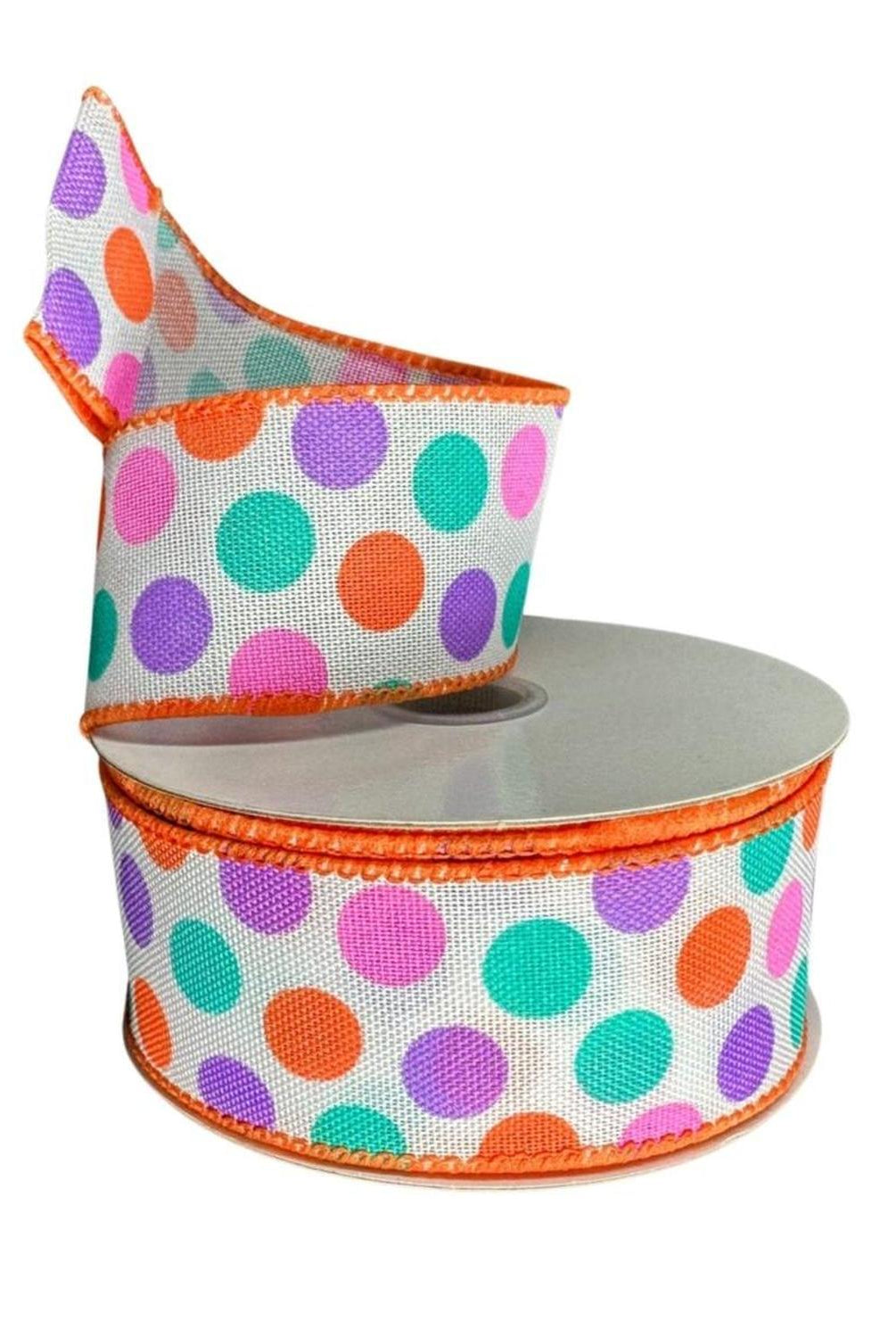 1.5" Stiff Linen Polka Dot Ribbon: Multi (10 Yards)