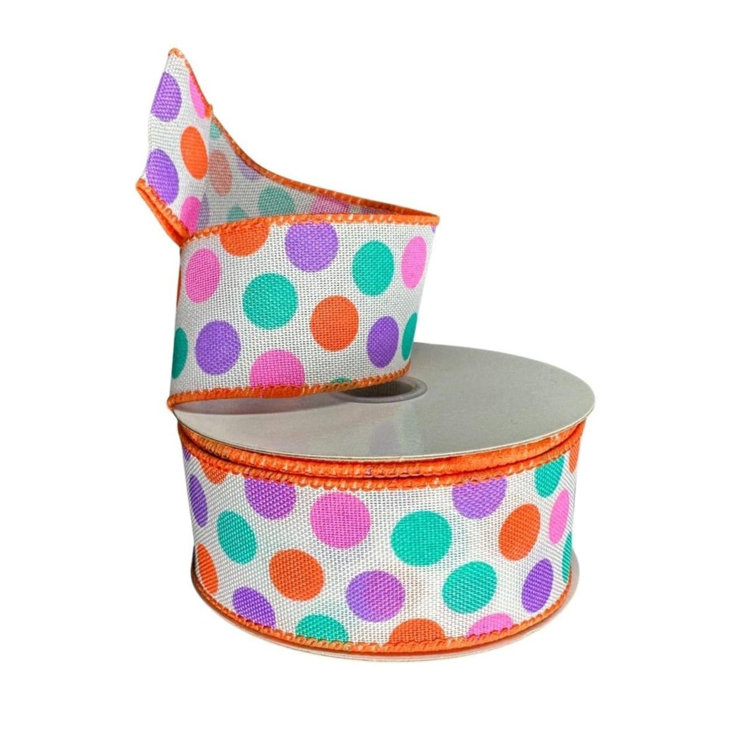 Shop For 1.5" Stiff Linen Polka Dot Ribbon: Multi (10 Yards)