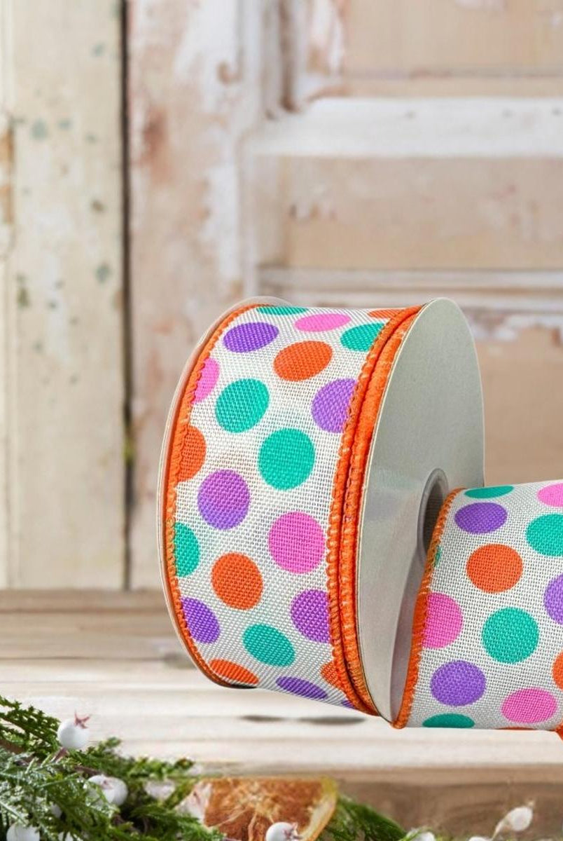 Shop For 1.5" Stiff Linen Polka Dot Ribbon: Multi (10 Yards)